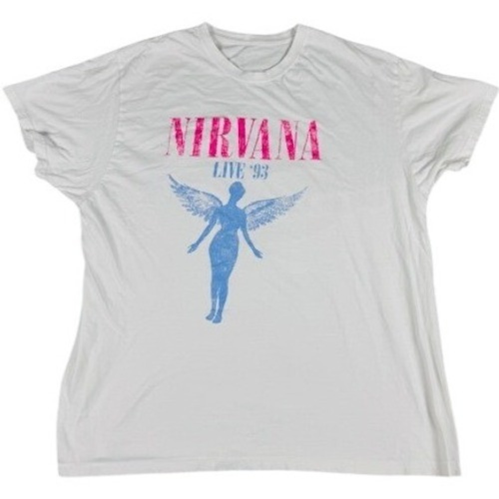 Nirvana T-Shirt Mens 2XL Live 93 In Utero Angel Graphic Short Sleeve White Tee